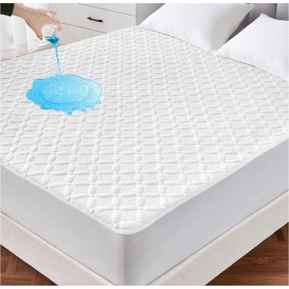 Lunsing Waterproof Queen Mattress Protector Bamboo Viscose Noiseless White